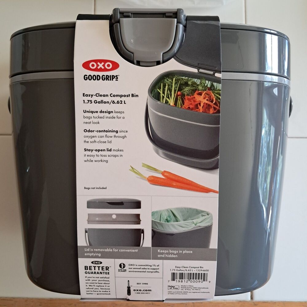 OXO Good Grips Kitchen Easy-Clean Compost Bin, 1.75-Gallon, Charcoal